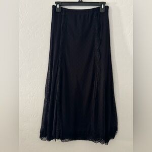 Apt. 9 Black Lace Midi Skirt Small Sheer Overlay Lined Gothic Boho Formal Witchy